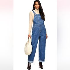 Topshop Carpenter Denim Overalls, Nwt, Size 8, Mid Blue Wash. 100% Cotton. Approx Measurements Laying Flat; Waist 16” Rise 12” Inseam 29” Leg Opening 8 1/2” Carpenter Overalls, Black Denim Overalls, Distressed Overalls, Joni Jeans, Overalls Vintage, Overall Skirt, Denim Overalls Shorts, Black Overalls, Topshop Jeans