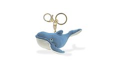 a keychain with a blue whale on it's front and back sides