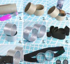 the instructions for how to make an eyeglass holder out of toilet paper and duct tape