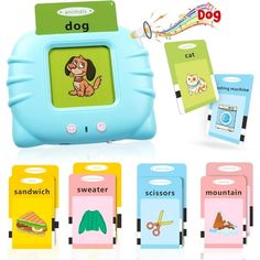 children's electronic learning toy with sound and light effects, including an image of a dog on the screen