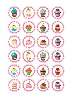 cupcake stickers with different designs on them