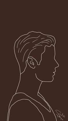 a black and white drawing of a man's profile on a dark brown background