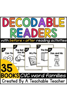 the book cover for decosable readers with before and after reading activities, including 20 books