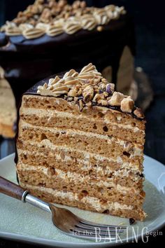 a close up of a slice of cake on a plate