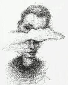 an artistic drawing of two people wearing hats