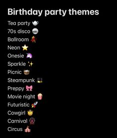 the birthday party theme is shown in black