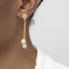 Casablanca Collection Measurements: 2.5"L x 0.6" W Metal: Brass 24 kt gold electroplated Hypoallergenic Post Earrings Hand made in New York City, USA Made to order Questions? Date Questions, Fashion Silhouette, Gold Link, 24kt Gold, City Design, Casablanca, Statement Jewelry, Czech Glass, Gold Chain