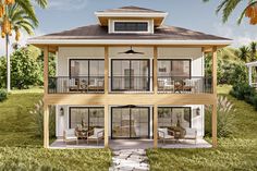 this is an artist's rendering of a two story house with porches and balconies