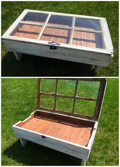 an old window turned into a bed frame