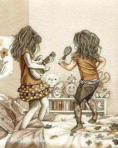 rock stars Sister Love, Rock Stars, Childrens Illustrations, Friends Forever, Watercolor Print, Adult Coloring, Decoupage, Oeuvre D'art, Best Friends