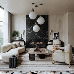 a living room filled with furniture and a fire place