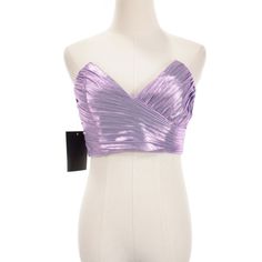 * Length: 5.5 * Pit To Pit: 15.75 * Waist: 13.75 Purple Summer Crop Top For Parties, Fitted Strapless Crop Top For Party Season, Strapless Fitted Crop Top For Party Season, Fitted Strapless Crop Top For Evening, Elegant Bandeau Crop Top For Party, Spring Purple Party Crop Top, Chic Purple Crop Top For Party, Purple Fitted Crop Top For Club, Purple Tube Top For Summer Party