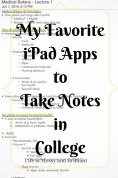 the title for my favorite ipad apps to take notes in college, with an image of a