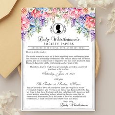 an image of a paper with flowers and the words lady whiselinkins society papers on it