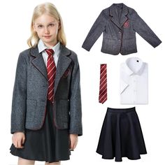 PRICES MAY VARY. 【Package Include 4Pcs Set】--Jacket + shirt + skirt + tie 【Design Inspiration】--The uniform is based on the clothes worn by the characters in the moive, makes your little princess more sweet. This suit is very great for fans of the talented girl. 【High quality soft fabric】--Made from breathable and comfortable polyester fabric. Skin-friendly for children. The texture is very soft and comfortable. Stereoscopic cutting and exquisite workmanship. 【Suitable for many occasions】--Suita School Uniform Girl, Outfit With Jacket, Matilda Costume, Skirt Costume, School Costume, Baby Costumes Girl, School Uniform Kids, School Uniform Fashion, Kids Uniforms