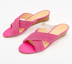 This chic slide features comfortable criss-cross straps and a stacked wedge heel that gives the perfect little lift to your daily ensembles. From Jack Rogers. Wedge Heel Slides For Summer Vacation, Summer Vacation Wedge Heel Slides, Summer Vacation Slides With Wedge Heel, Chic Slide Wedge Sandals For Vacation, Chic Slide Wedge Sandals For Beach, Chic Beach Slide Wedge Sandals, Wedge Heel Slides For Spring Vacation, Chic Summer Slides With Wedge Heel, Chic Beach Slides With Wedge Heel