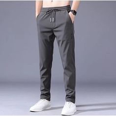 Season:Summer; Fabric:Polyester; Gender:Men's; Size Suggestion:select two sizes larger than usual; Style:Classic,Casual / Sporty; Occasion:Formal,Weekend; Fit Type:Slim; Function:Sweat wicking,Breathable,Lightweight,Quick Dry; Waistline:Mid Waist; Pattern:Solid Color; Design:Drawstring,Elastic Waist; Pants Type:Trousers,Casual Pants; Front page:FF; Hips:null; Length:null Black Work Trousers, Straight Sweatpants, Mens Trousers Casual, Casual Cargo Pants, Men Trousers, Legging Sport, Work Trousers, Jogger Sweatpants, Mens Pants Casual