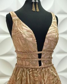 beading lace v-neck a-line gold pleated formal dress