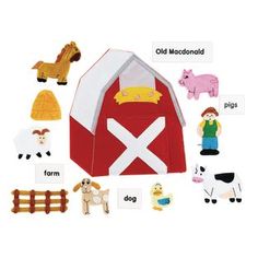 an image of farm animals that are in the shape of a barn and barnyard