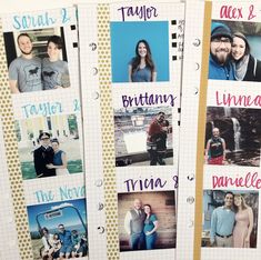 two pages with pictures of people and names on them are lined up in the same row