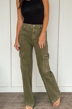 Trisha Olive Cargo Denim by Risen Olive Jeans Outfit, Olive Green Pants Outfit, Queer Style, Green Pants Outfit, Cargo Design, 2020 Outfits, Olive Fabric, Olive Jeans, Ideal Closet