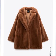 Brand New With Tags. Size Xs Fits Like A Medium. Zara Faux Fur Coat, Brown Faux Fur Coat, Long Faux Fur Coat, Hooded Trench Coat, Zara Coat, Jacquard Jacket, Jean Jacket Women, Long Sleeves Coats, Winter Tops