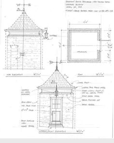 architectural drawings showing the roof and windows