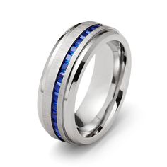 men's wedding band with blue sapphire inlay