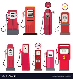 different types of gas pumps on a white background