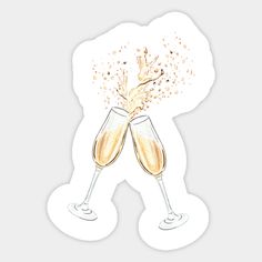 two glasses of champagne are toasting with bubbles