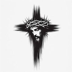 a black and white drawing of jesus with the crown of crosses on it's head