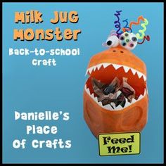 the back to school craft features an orange monster with its mouth open and teeth out