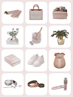 various items are arranged on a pink background