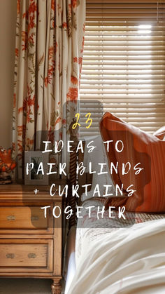 there is a bed with white sheets and orange pillows in the room that says, ideas to park behind curtain's together