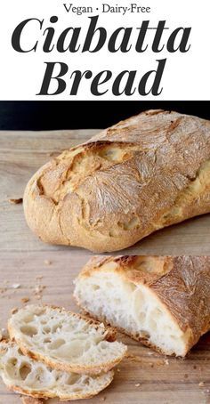 a loaf of ciabatta bread sitting on top of a wooden cutting board