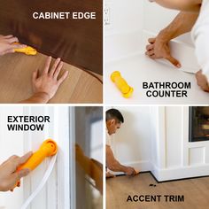 three pictures showing how to install an accent trim