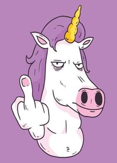 a white cow with a yellow horn giving the thumbs up sign and wearing a purple hat