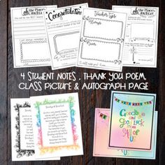 four student notes, thank you poem, and autograph page for the crayon art class