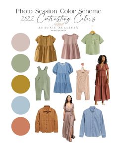 the color scheme for an unisex clothing line is shown in various colors and sizes