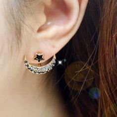 Brand New, Eye Catching Design Earring Moon Jacket, Multiple Ear Piercing, Crescent Earrings, Moon And Star Earrings, Ear Jacket Earring, Body Modification, Star Earrings Stud, Crystal Stars, Ear Piercing