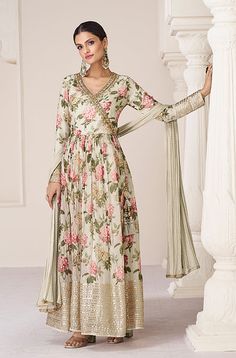 Silk Anarkali Suits Party Wear, Angrakha Style Anarkali, Kaftan Style Dresses, Angrakha Style, Kaftan Style