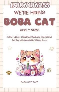 an advertisement for boba cat cafe