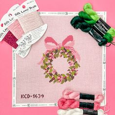 Pink Wreath with Candy Kit - KC Needlepoint Candy Kit, Pink Wreath, Pink Christmas, Fiber Art, Color Design, Wreath