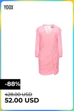 crepe, draped detailing, ruffles, basic solid color, v-neck, long sleeves, no pockets, buttoned cuffs, rear closure, zipper closure, semi-lined , Color: Pink , Size: XS Dress For Short Women, Short Dress, Ruffles, Short Dresses, Long Sleeves, Solid Color, Mini Dress, V Neck, Zipper