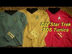 three star trek shirts with the words diy star trek tos on them