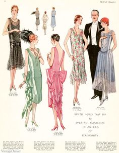 an old fashion magazine cover shows women in evening dresses and men in tuxedos