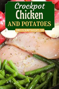 Crockpot Chicken Potatoes and Green Beans Italian Chicken Potatoes Green Beans, Crockpot Chicken Potatoes, Chicken Potatoes And Green Beans, Slow Cooker Chicken Potatoes, Easy Slow Cooker Meal, Thaw Chicken Breast, Crockpot Chicken And Potatoes, Slow Cooker Meal Prep, Chicken Breast Slow Cooker