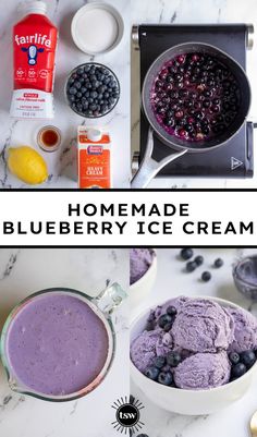 homemade blueberry ice cream recipe with ingredients to make it in the microwave and on the counter