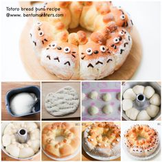 an assortment of buns with eyes on them and other pictures showing how to make them