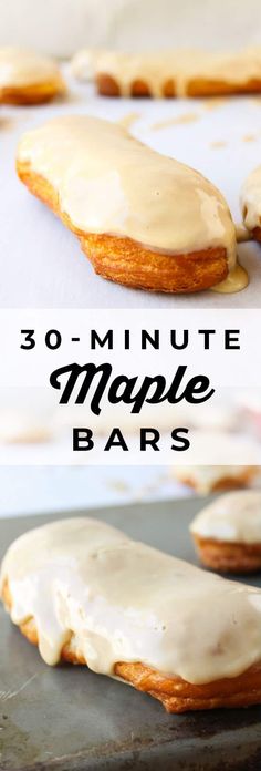 an image of homemade maple bars with icing on them and the words 30 - minute maple bars